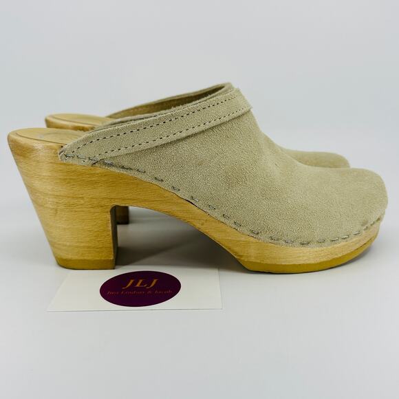 No. 6 Store Women's Old School Chalk Suede High Heel Wooden Clogs Size 37/ 7 US - Picture 1 of 12